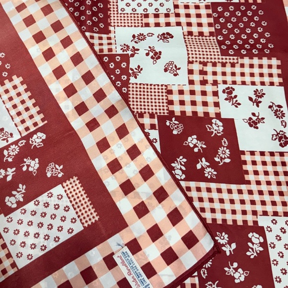 Vintage Silk Floral Daisy Print & Red Gingham Patchwork Square Scarves 27” & 30” - Picture 12 of 14